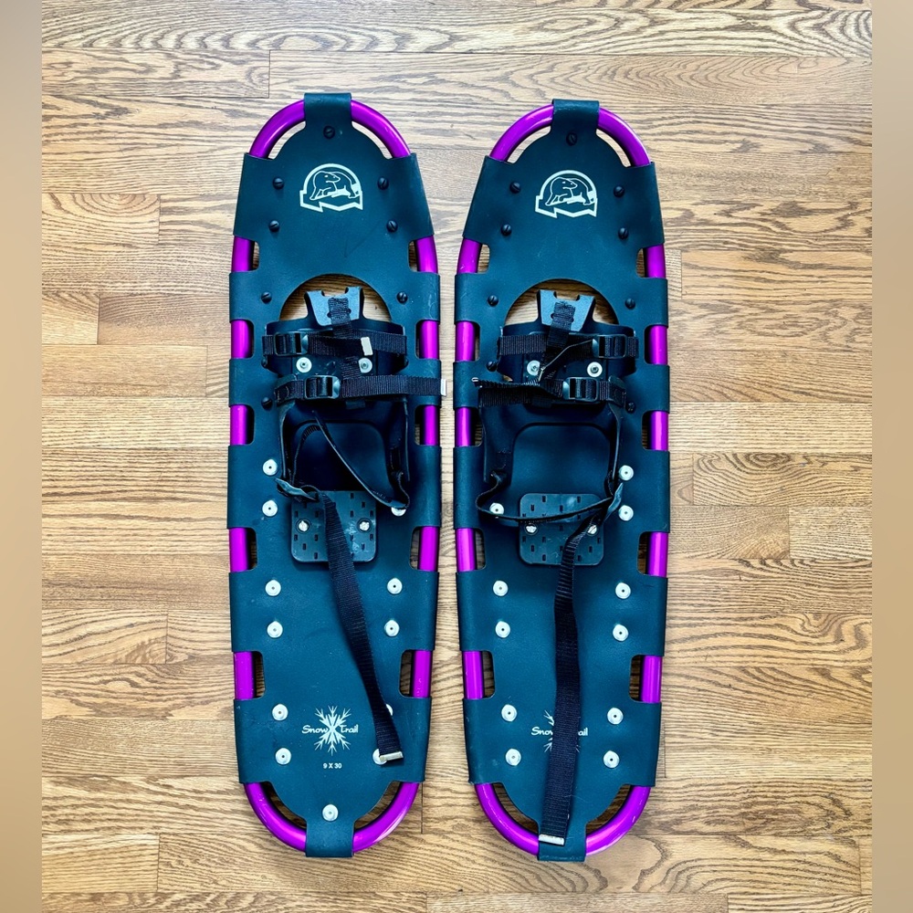 Black and Purple Snowshoes with Secure Adjustable Bindings